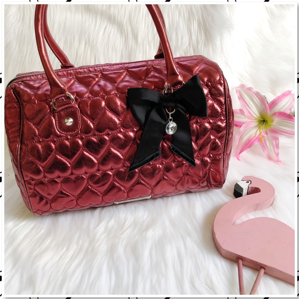 Betsey Johnson Metallic Quilted Heart Handbag